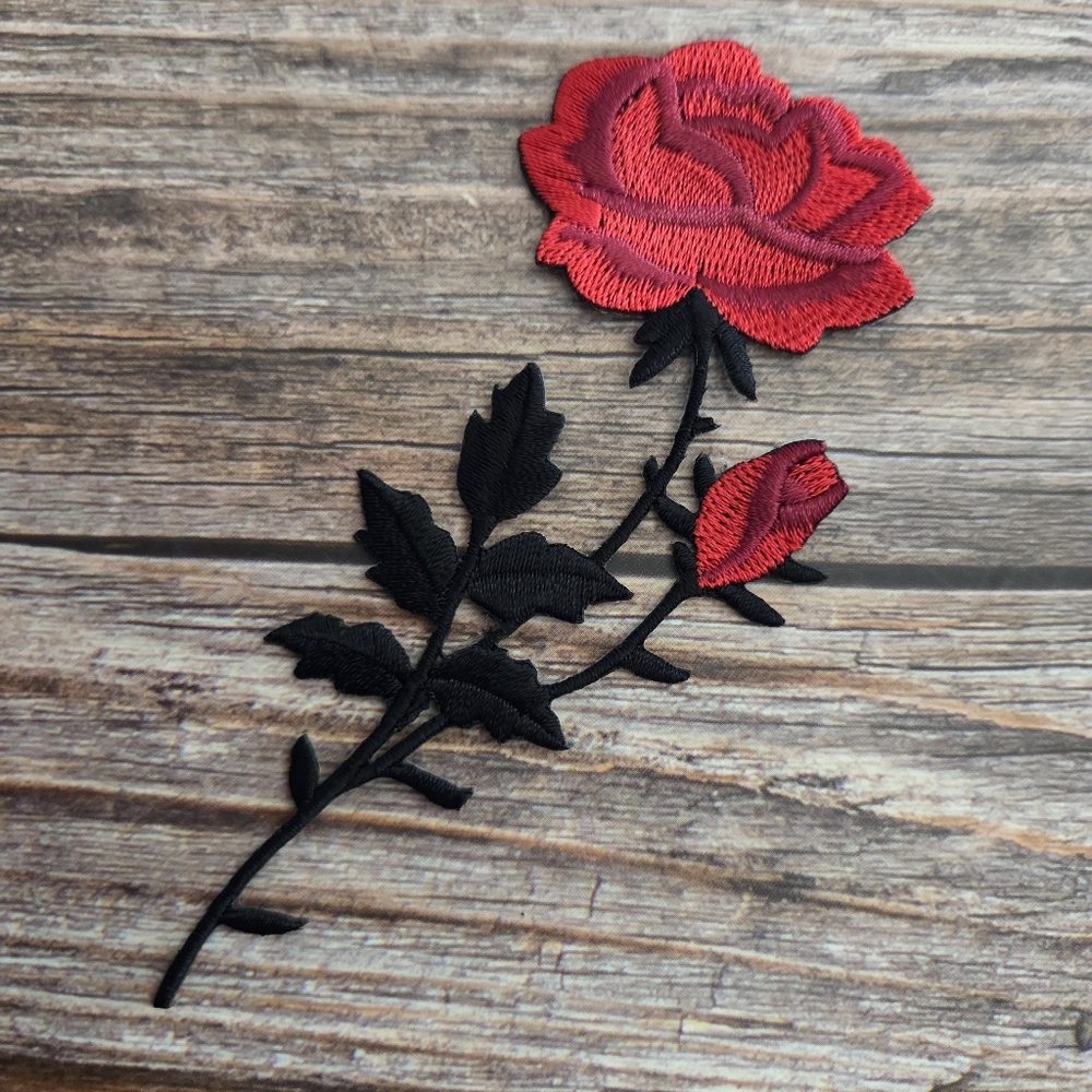 Black And Red Rose Floral Gothic Boho Flowers Iron On Patch
